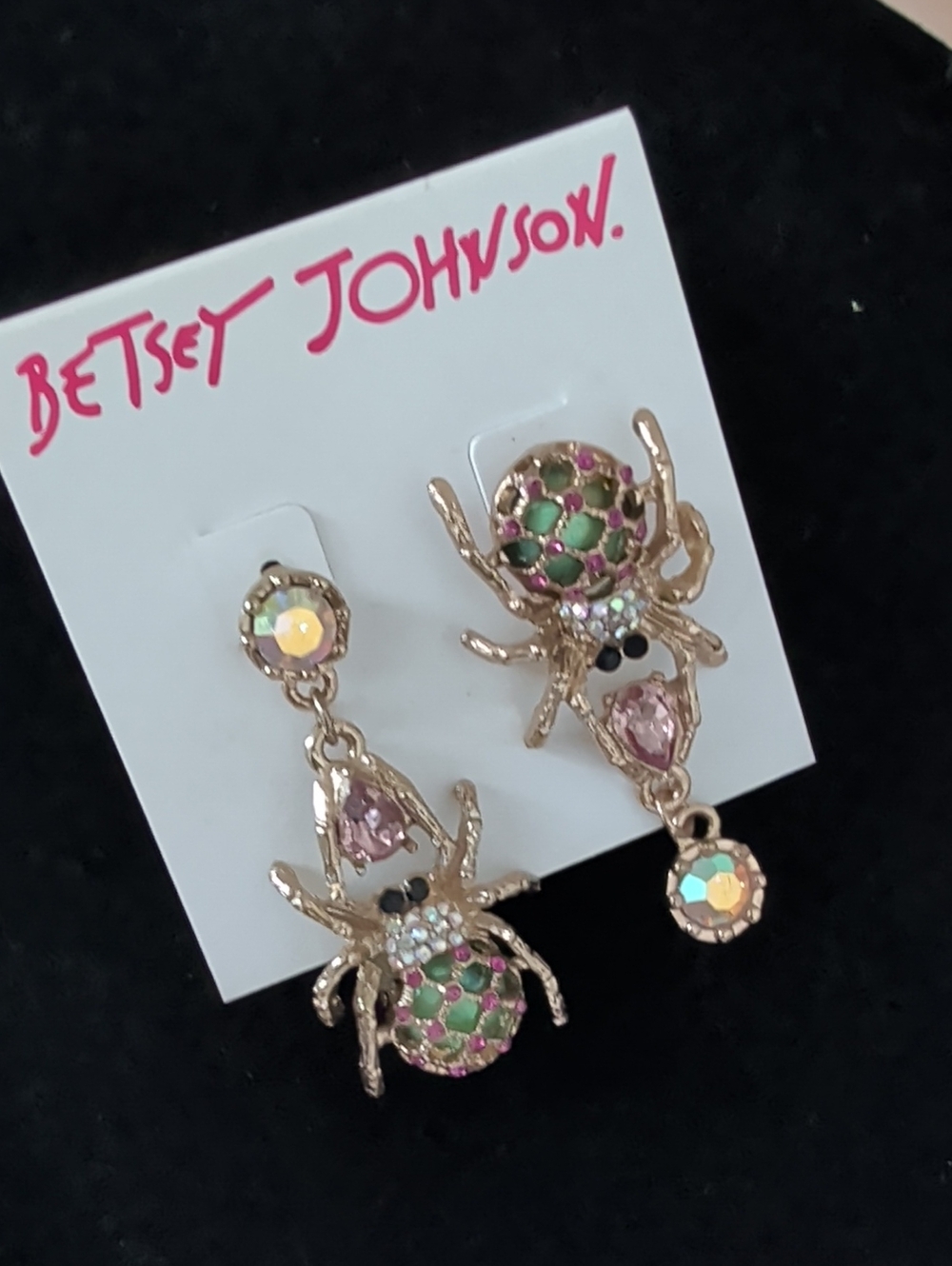 Betsey Johnson Pink, Green & Gold Beetle Drop Earrings